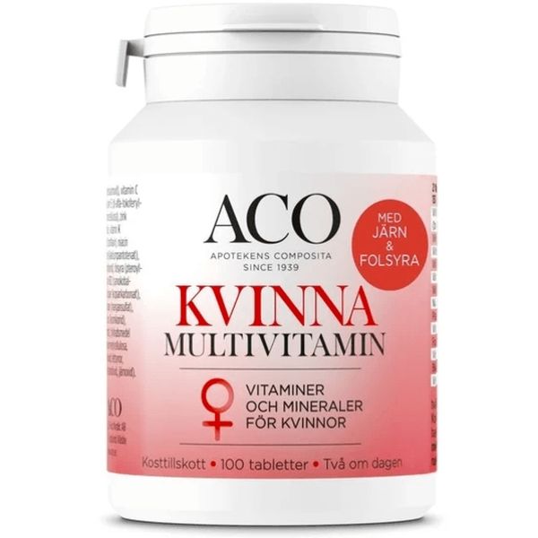 Produkten ACO Kvinna Multivitamin ser ut så här.