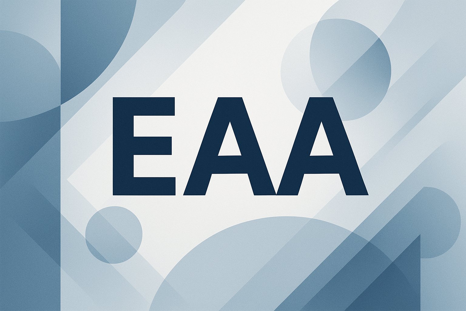 En illustration med bokstäverna EAA i en modern och stilren design med abstrakta geometriska former i blå och grå nyanser.