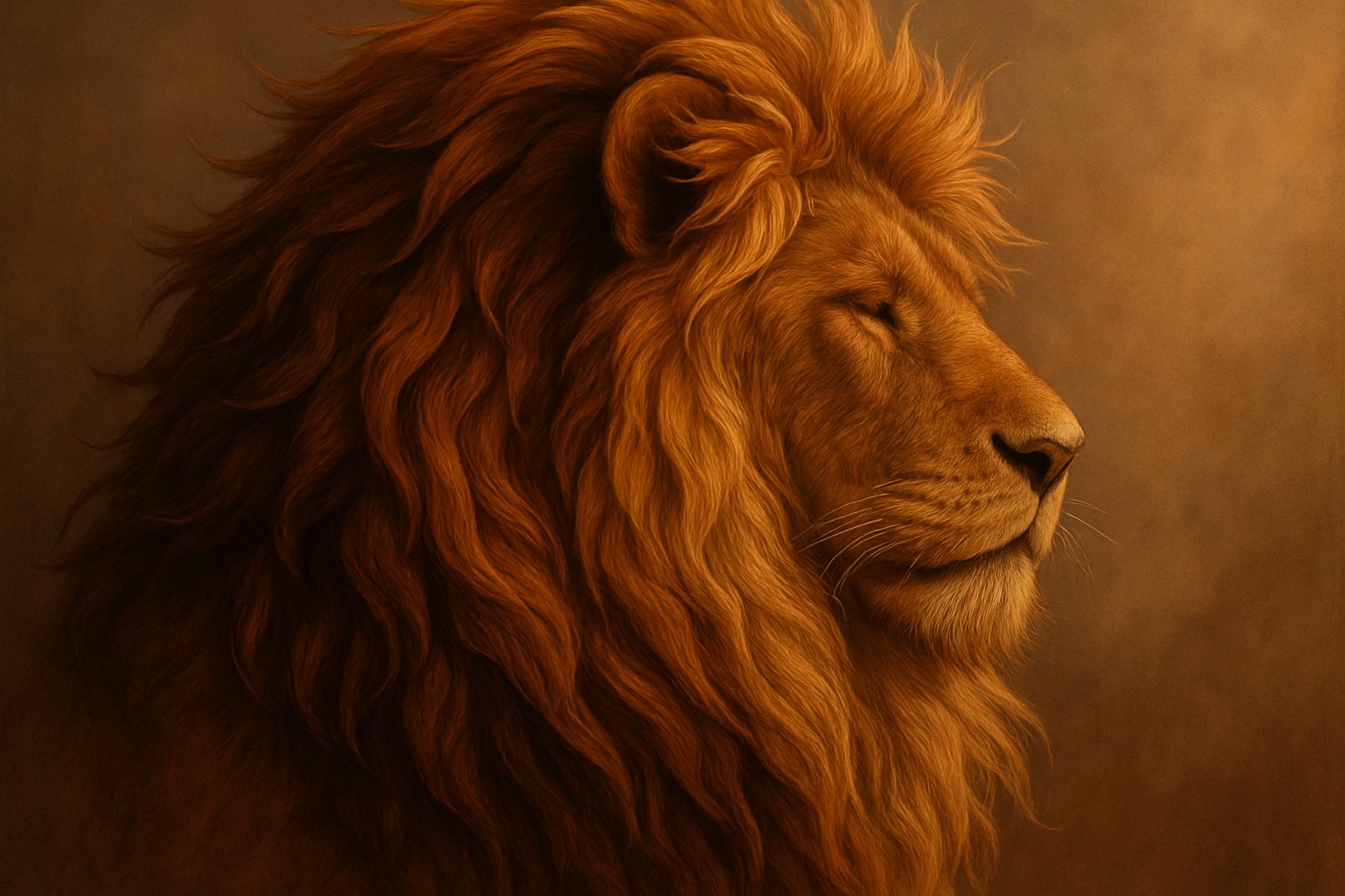 En närbild av en lejonman som visar dess tjocka och flödande päls i varma bruna nyanser.